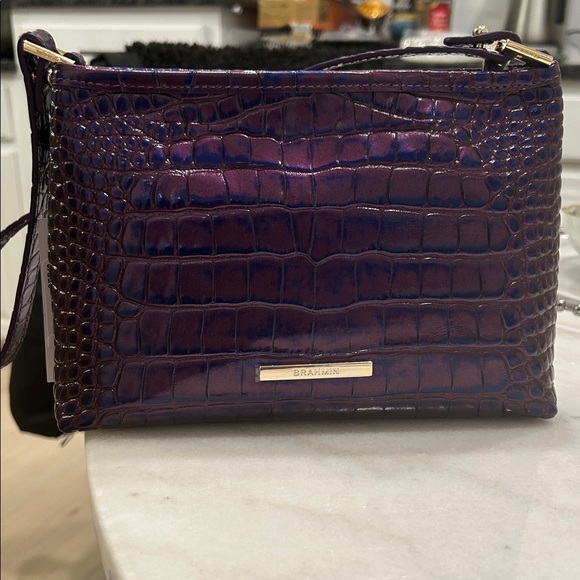 Brahmin Lorelei Purple Acro Iridescent Purple Croc-Embossed Shoulder Bag